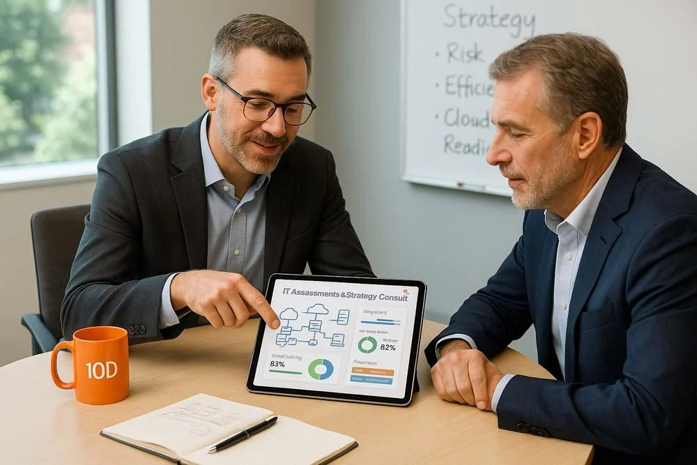 IT adviser reviewing a technology assessment with a business owner