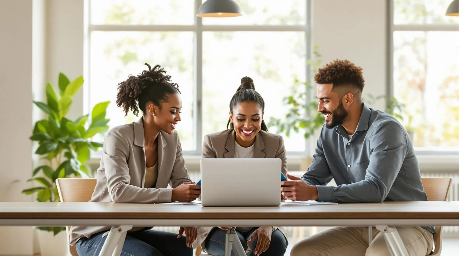 Small business team collaborating around a laptop